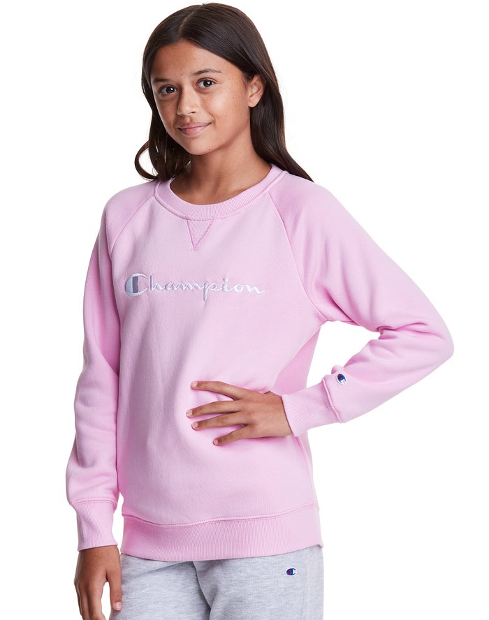 Sudadera Con Capucha Champion Niña - Fleece Crew Script Logo ( Rosas ) 4519038-HT